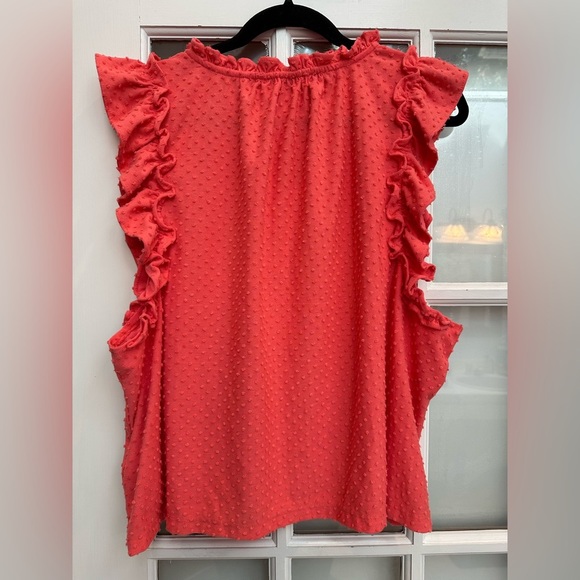 J. Crew Swiss Polka Dot Coral Ruffle Sleeve Top Women’s Plus Size 3X - Picture 4 of 8